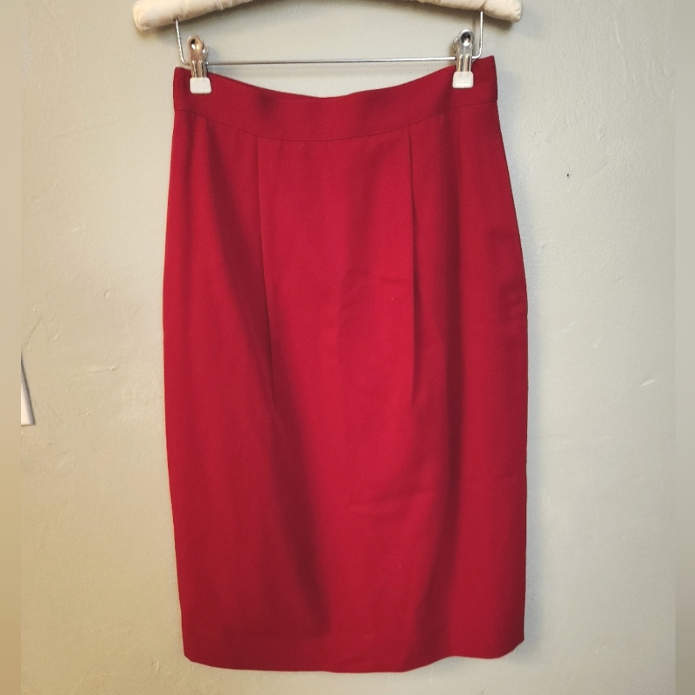 Brooks Brothers Vintage 1960s 1970s Red Wool Slim Pencil Skirt